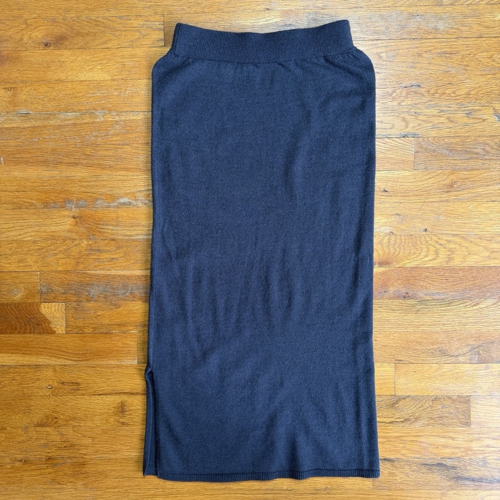 Callahan‎ Knitwear Knit Pull on Midi Skirt Small Petite Charcoal Gray Side Split